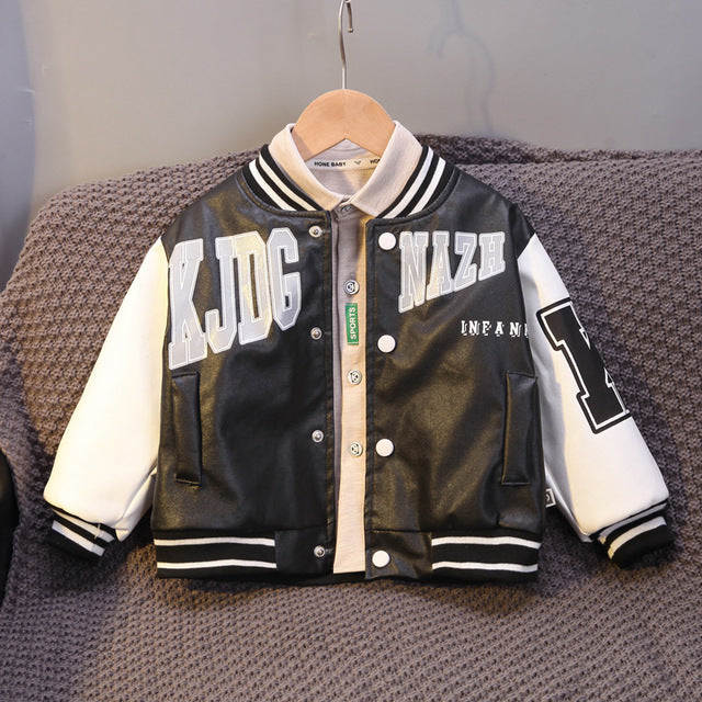 Baby Boys Letter Print Baseball Jacket with Stripes