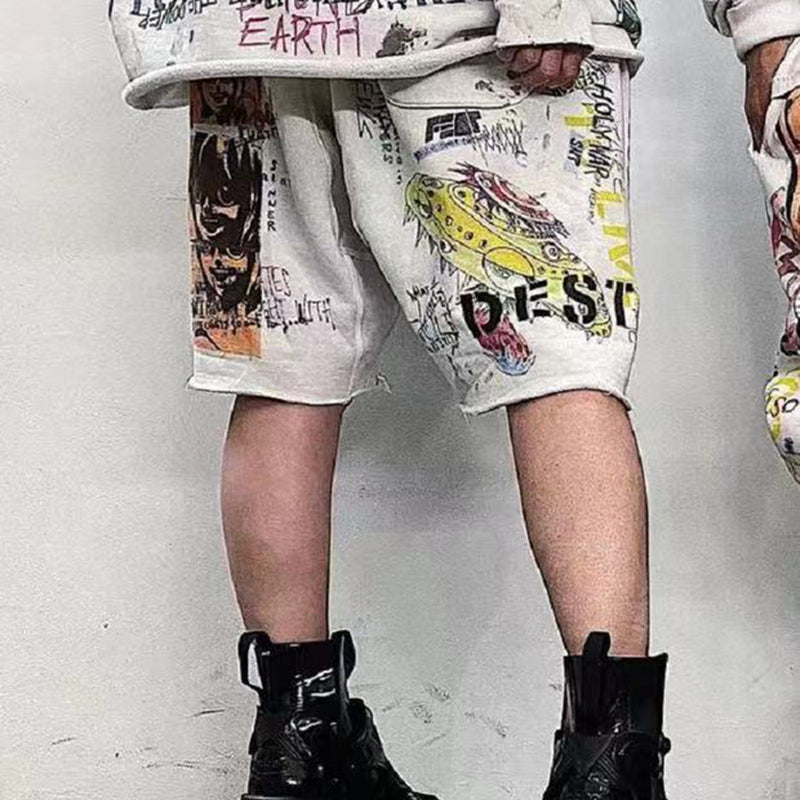 Hand-Painted Graffiti Street Loose Men's Shorts