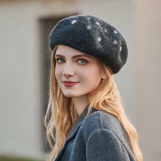 Polka Dot Wool Beret Hat for Women and Girls