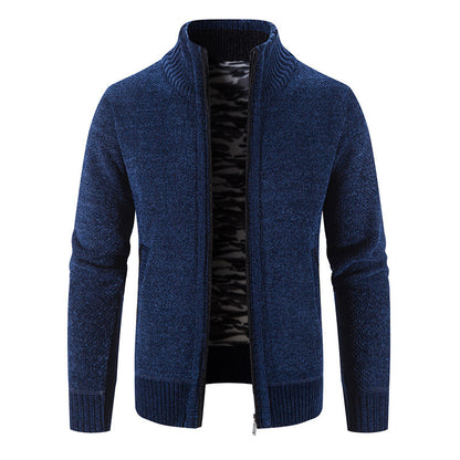 Men's Fleece Lined Knitwear Jacket for Autumn Winter