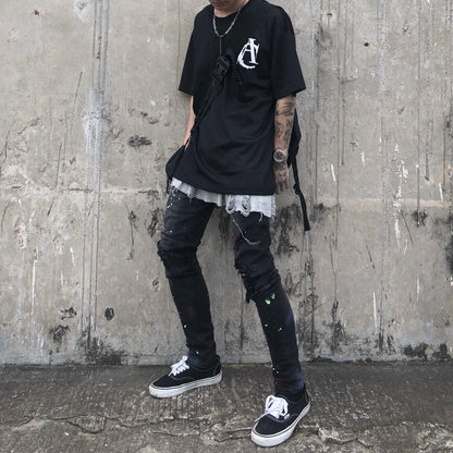 Slim-Fit Stretch Jeans with Graffiti Design