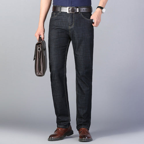 Men's Cotton Mid-Waist Stretch Black Jeans (Four Seasons)