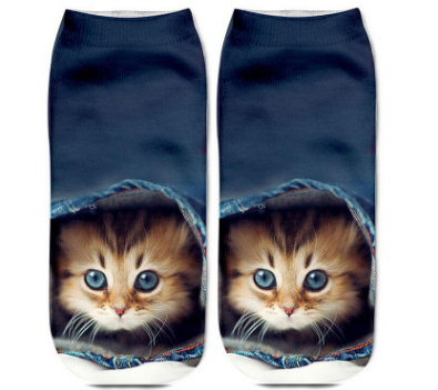 3D Cartoon Animal Print Socks - Cat Design