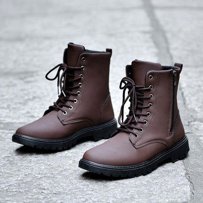British Style High-Top Leather Tooling Boots