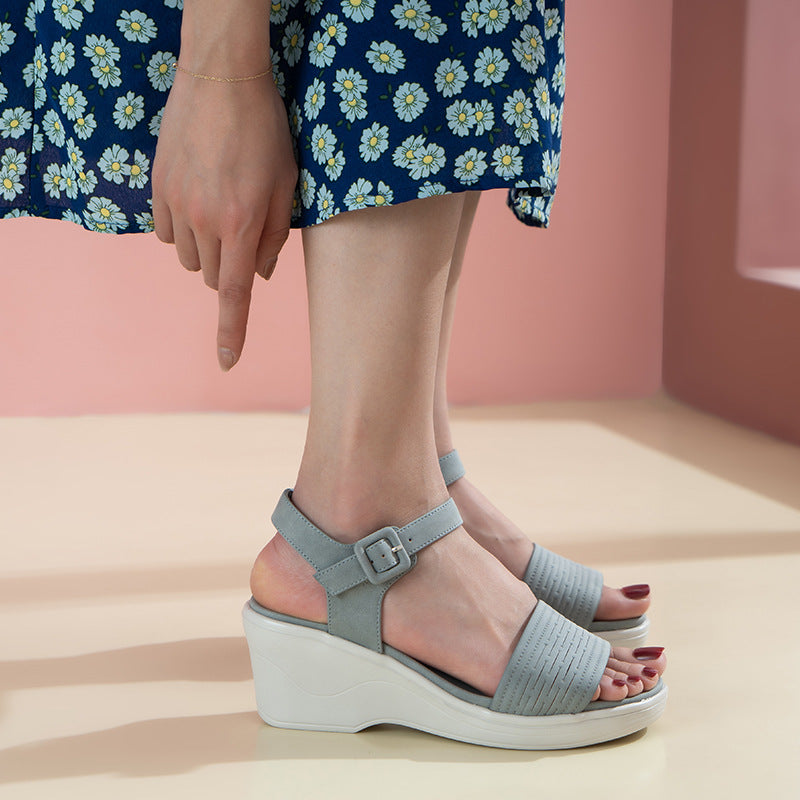 Women's Thick Bottom Wedge Sandals with Ankle Buckle