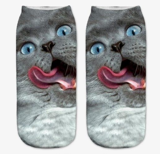 3D Cartoon Animal Print Socks - Cat Design
