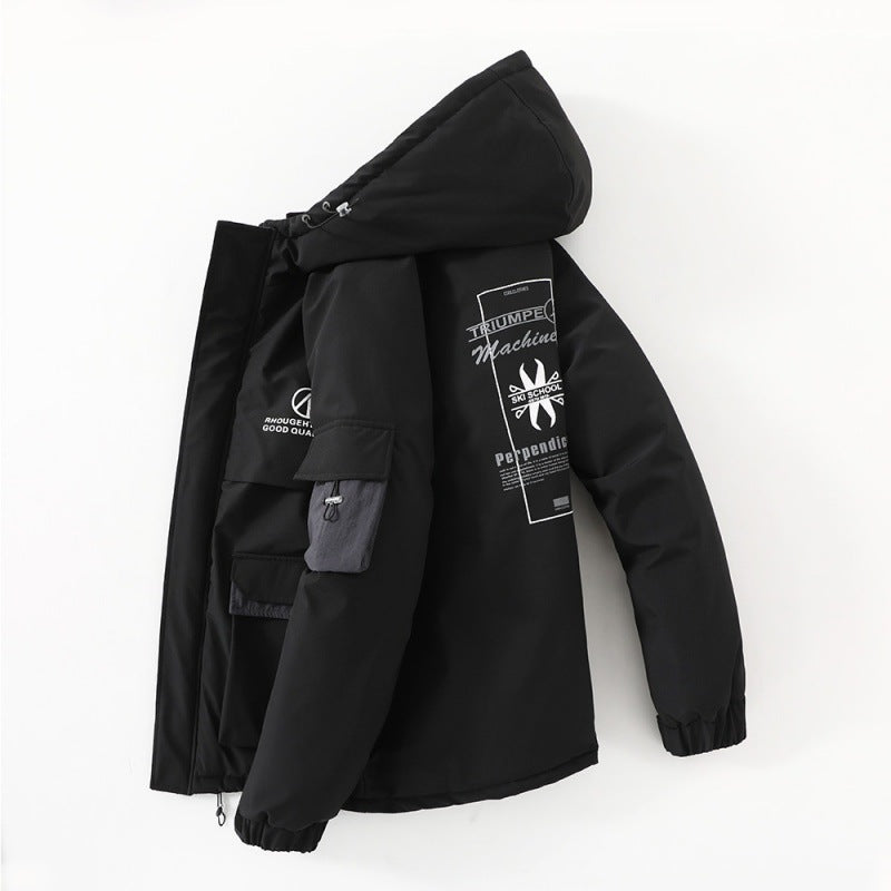 Fashion Print Hooded Cotton Jacket for Men Winter Wear