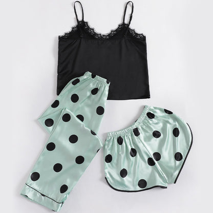 Cute Women's Sleepwear Set with Silk Feel (3 Pieces)