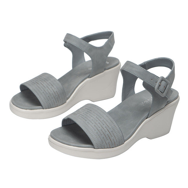 Women's Thick Bottom Wedge Sandals with Ankle Buckle