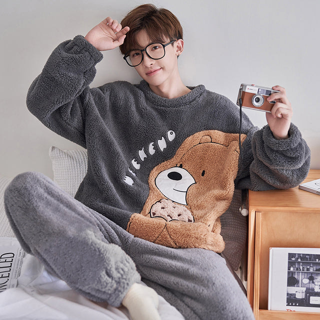 Men's Thickened Plush Winter Home Suit for Autumn/Winter