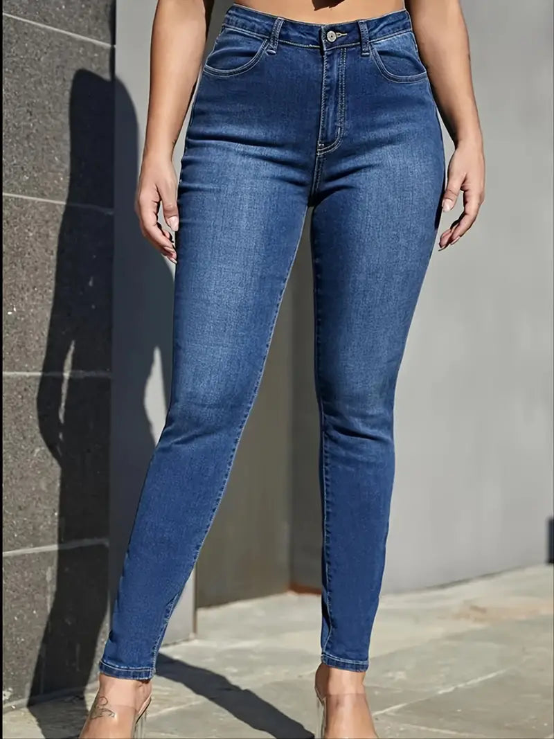 Washed Blue High Rise Stretch Skinny Denim Pants