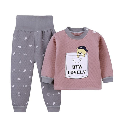 Kids' High Waist Cotton Cartoon Thermal Underwear Set