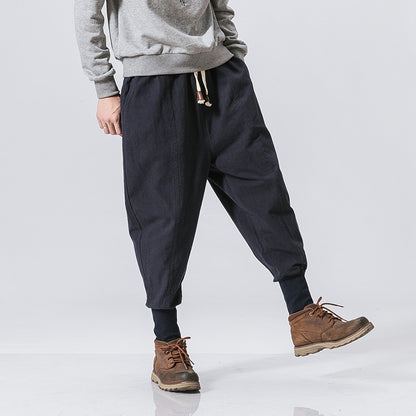 Men's Loose Harem Pants with Cuffed Hem and Lantern Style