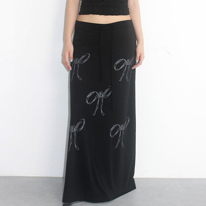 Women's Bow Print Drawstring Dress