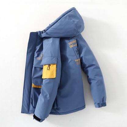 Fashion Print Hooded Cotton Jacket for Men Winter Wear