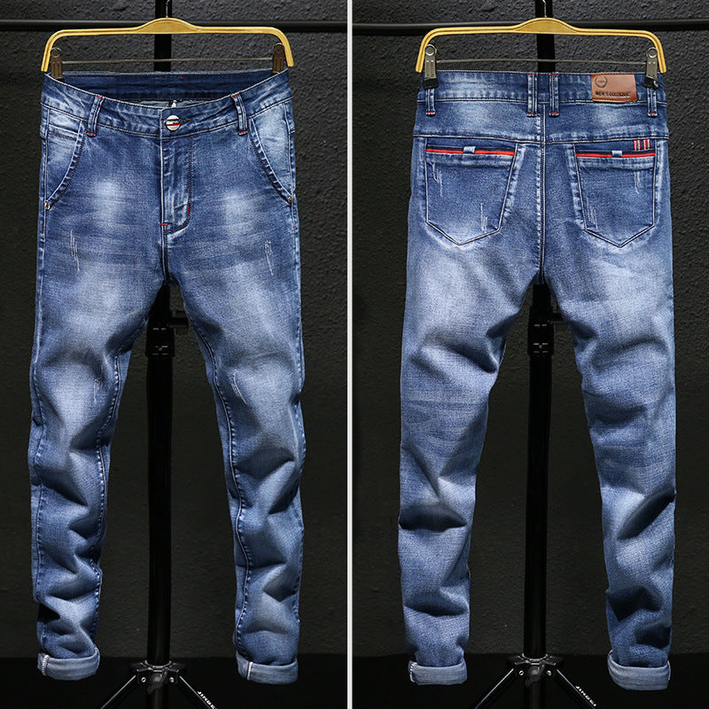 Fleece-lined Men's Slim Fit Jeans for Autumn & Winter