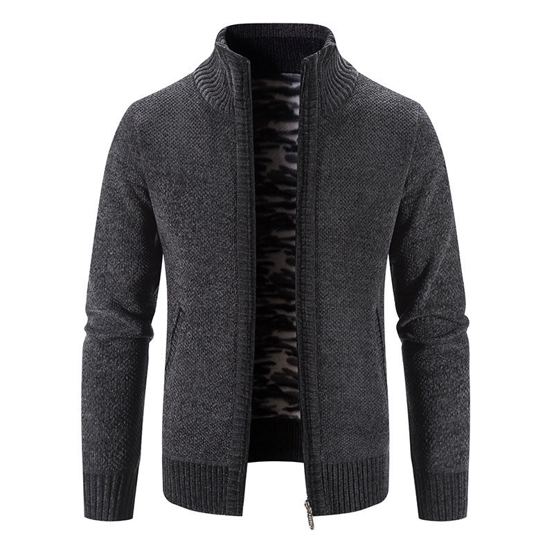 Men's Fleece Lined Knitwear Jacket for Autumn Winter
