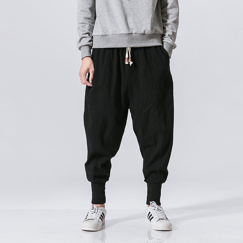 Men's Loose Harem Pants with Cuffed Hem and Lantern Style