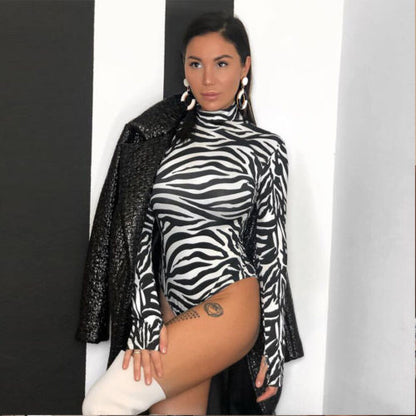 Summer Women's Zebra Striped High-Neck Jumpsuit