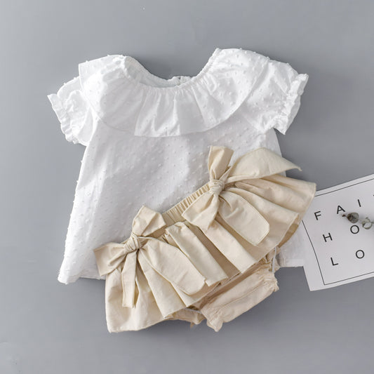 Girls Puff Sleeve Two-Piece Outfit