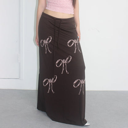 Women's Bow Print Drawstring Dress