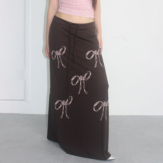 Women's Bow Print Drawstring Dress