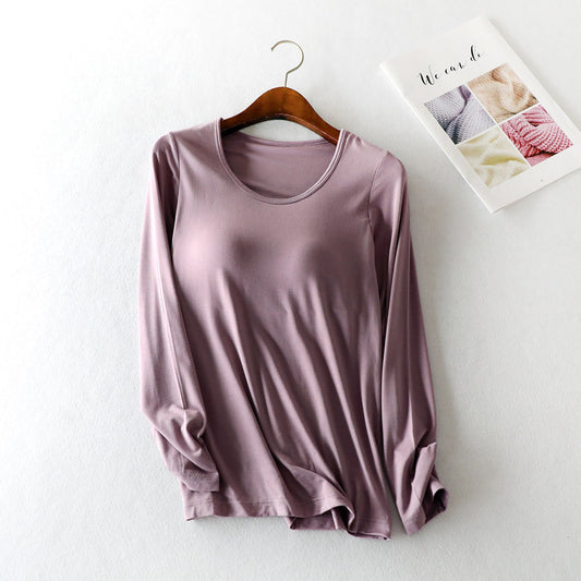 Modal Long Sleeve Pajamas with Chest Pads for Women