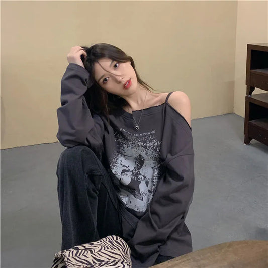 Korean Fashion Women's Loose Cotton Long Sleeve T-Shirt