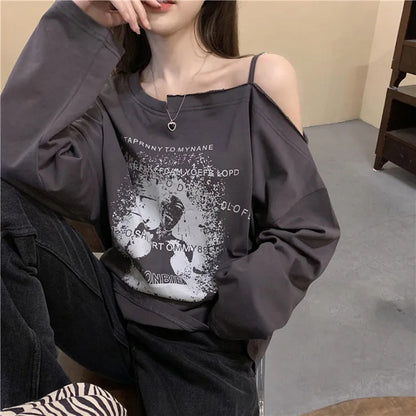 Korean Fashion Women's Loose Cotton Long Sleeve T-Shirt
