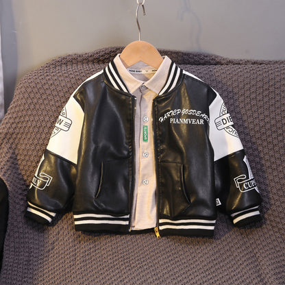 Baby Boys Letter Print Baseball Jacket with Stripes