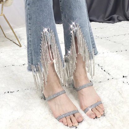 High-Waisted Chain Tassel Flare Pants