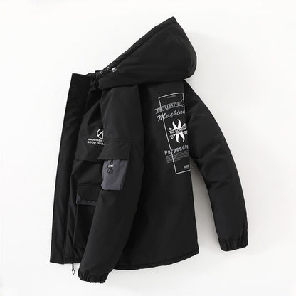 Fashion Print Hooded Cotton Jacket for Men Winter Wear