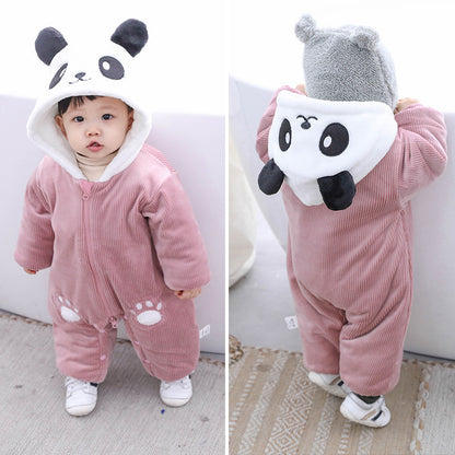 Winter Panda Baby Hoodie Jumpsuit for Newborns