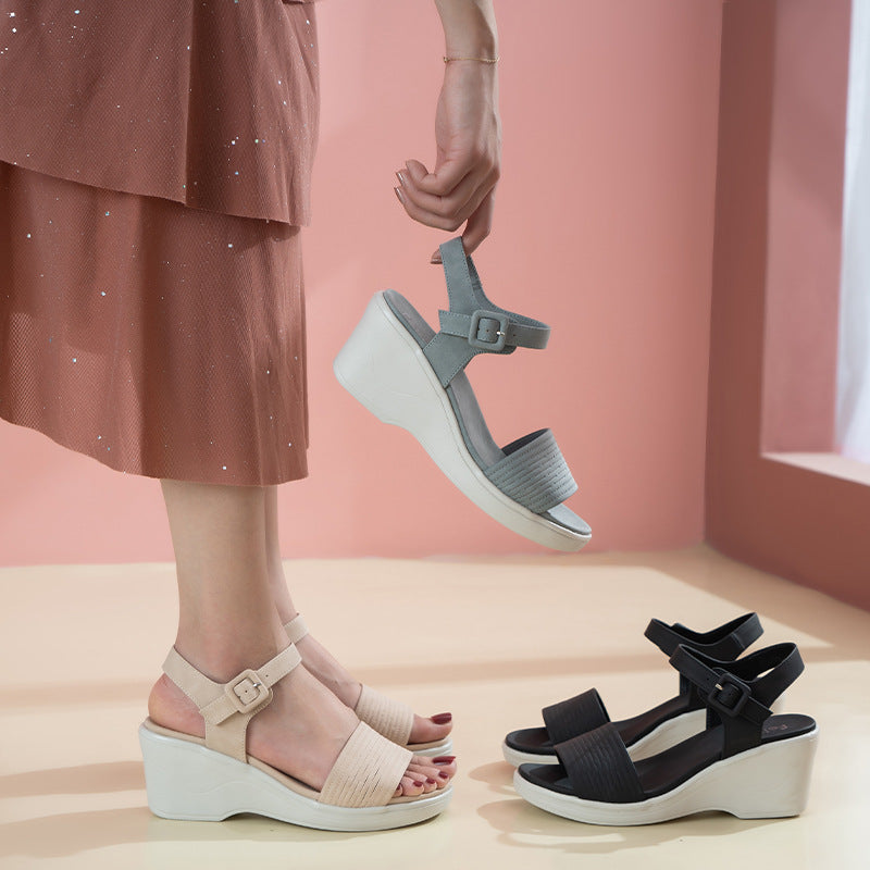 Women's Thick Bottom Wedge Sandals with Ankle Buckle