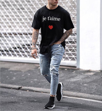 Men's Ripped Slim Fit Cropped Jeans