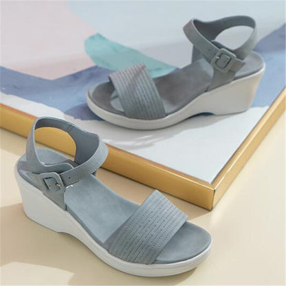 Women's Thick Bottom Wedge Sandals with Ankle Buckle