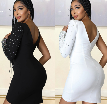 Rhinestone One-Shoulder Dress for Women