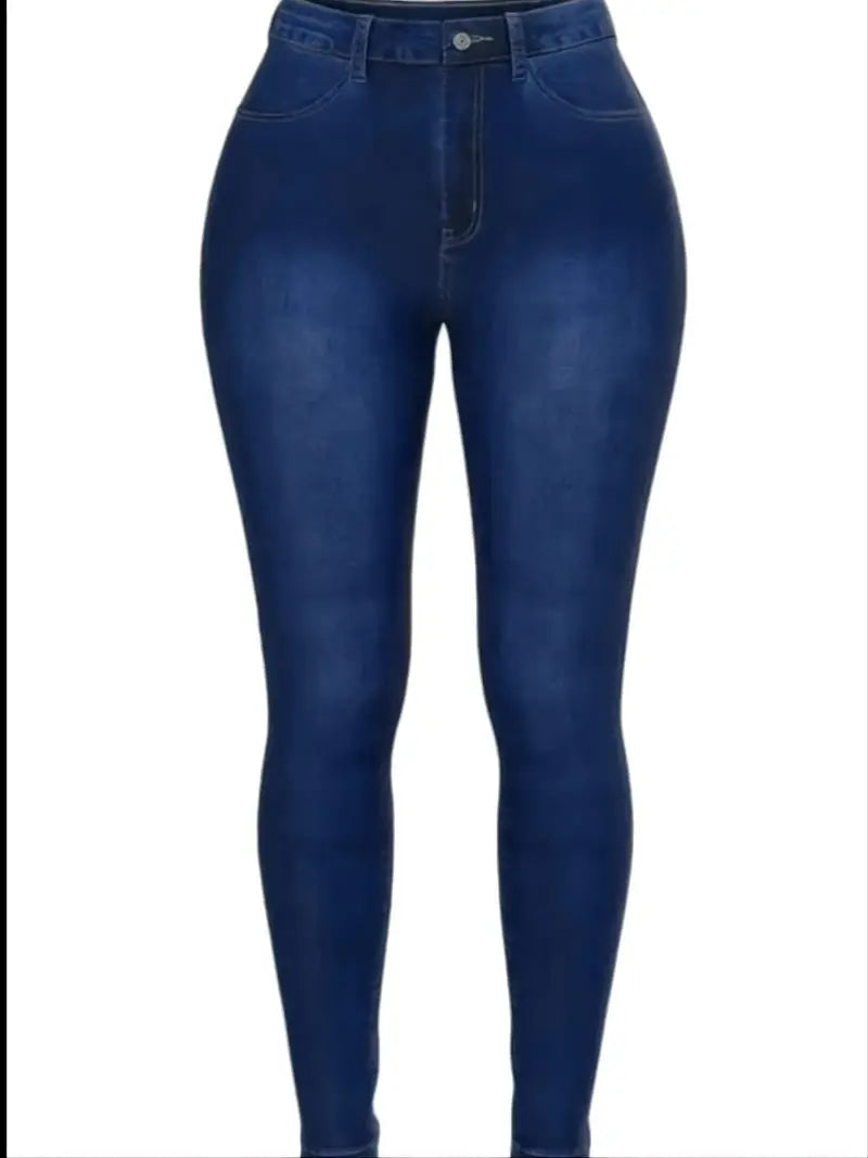 Washed Blue High Rise Stretch Skinny Denim Pants