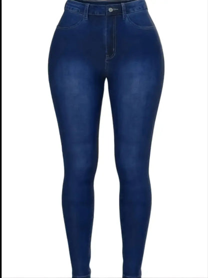 Washed Blue High Rise Stretch Skinny Denim Pants