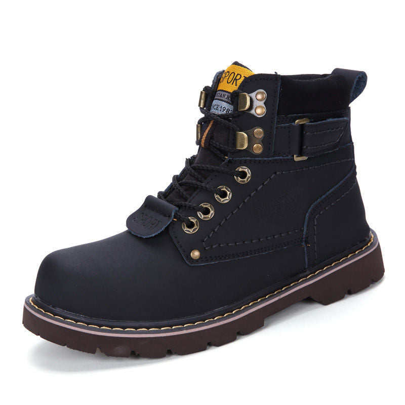 British Style Winter High-Top Velvet Cowhide Boots