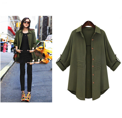 Plus Size Long Sleeve Casual Shirt Jacket for Women