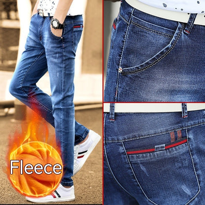 Fleece-lined Men's Slim Fit Jeans for Autumn & Winter