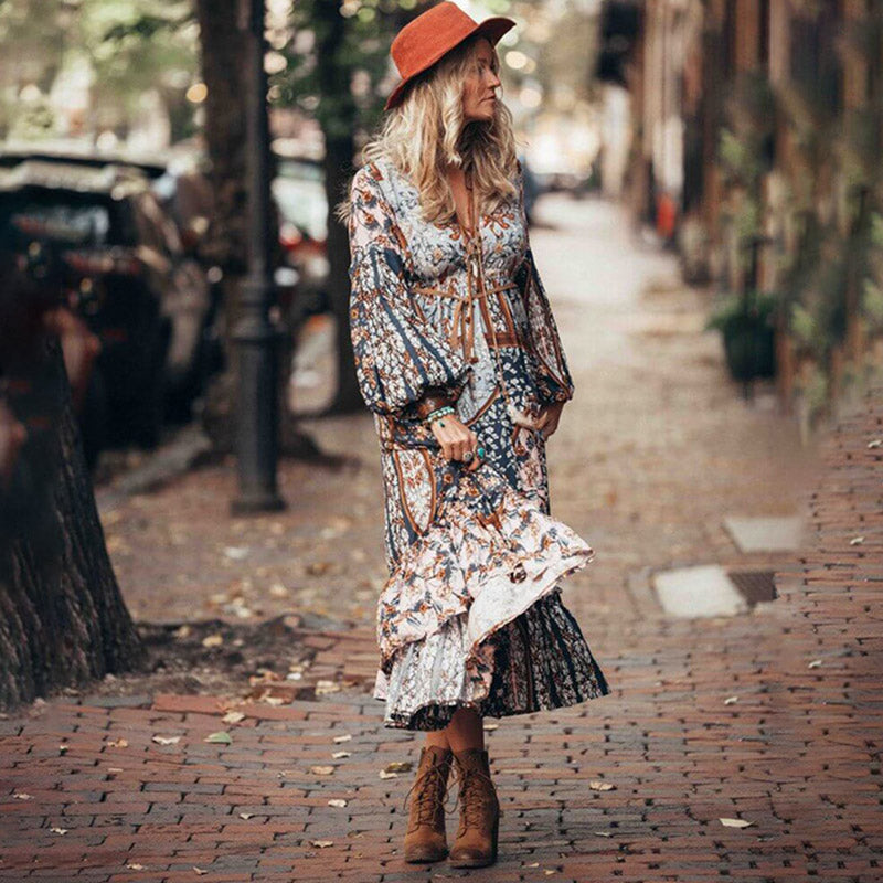Bohemian Irregular Print Vintage Dress