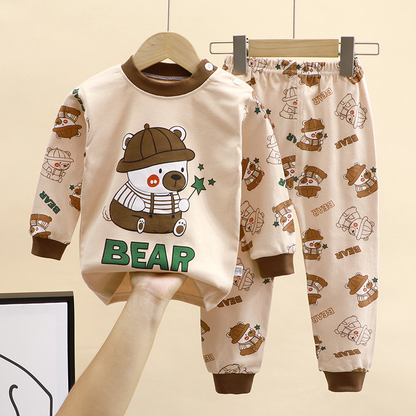 Kids' High Waist Cotton Cartoon Thermal Underwear Set