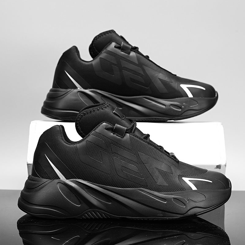 Trendy Black Thick Sole Dad Sneakers for Men