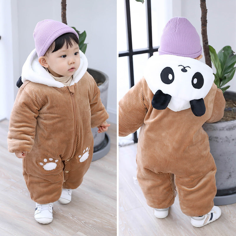 Winter Panda Baby Hoodie Jumpsuit for Newborns