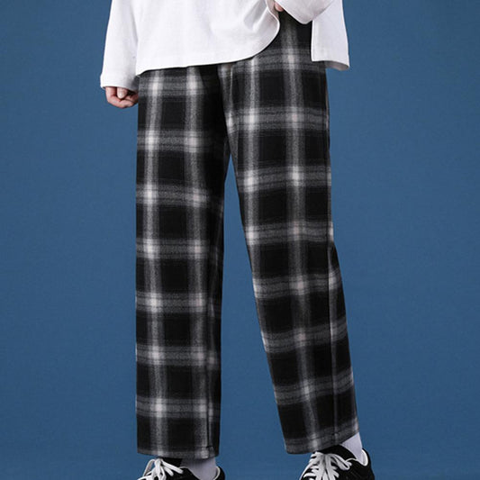 Hong Kong Style Plaid Casual Straight Pants