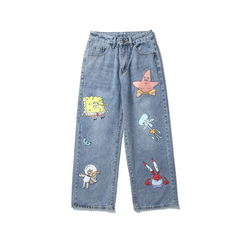 SpongeBob SquarePants Cartoon Style Loose Hip-Hop Jeans