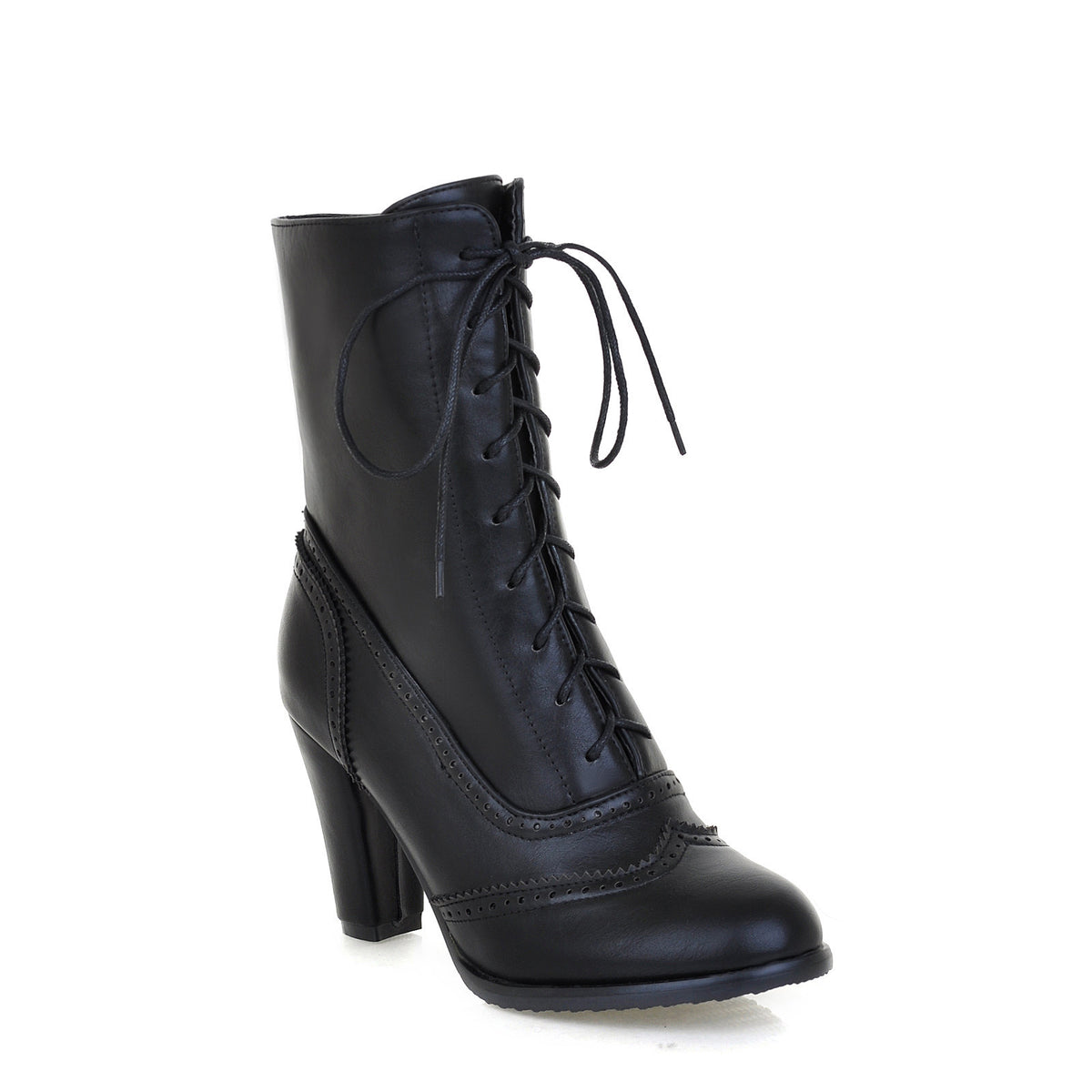 Plus Size Women's Lace Up High Heel Short Boots 40-43