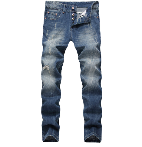 Men's Blue Vintage Slim Fit Distressed Jeans